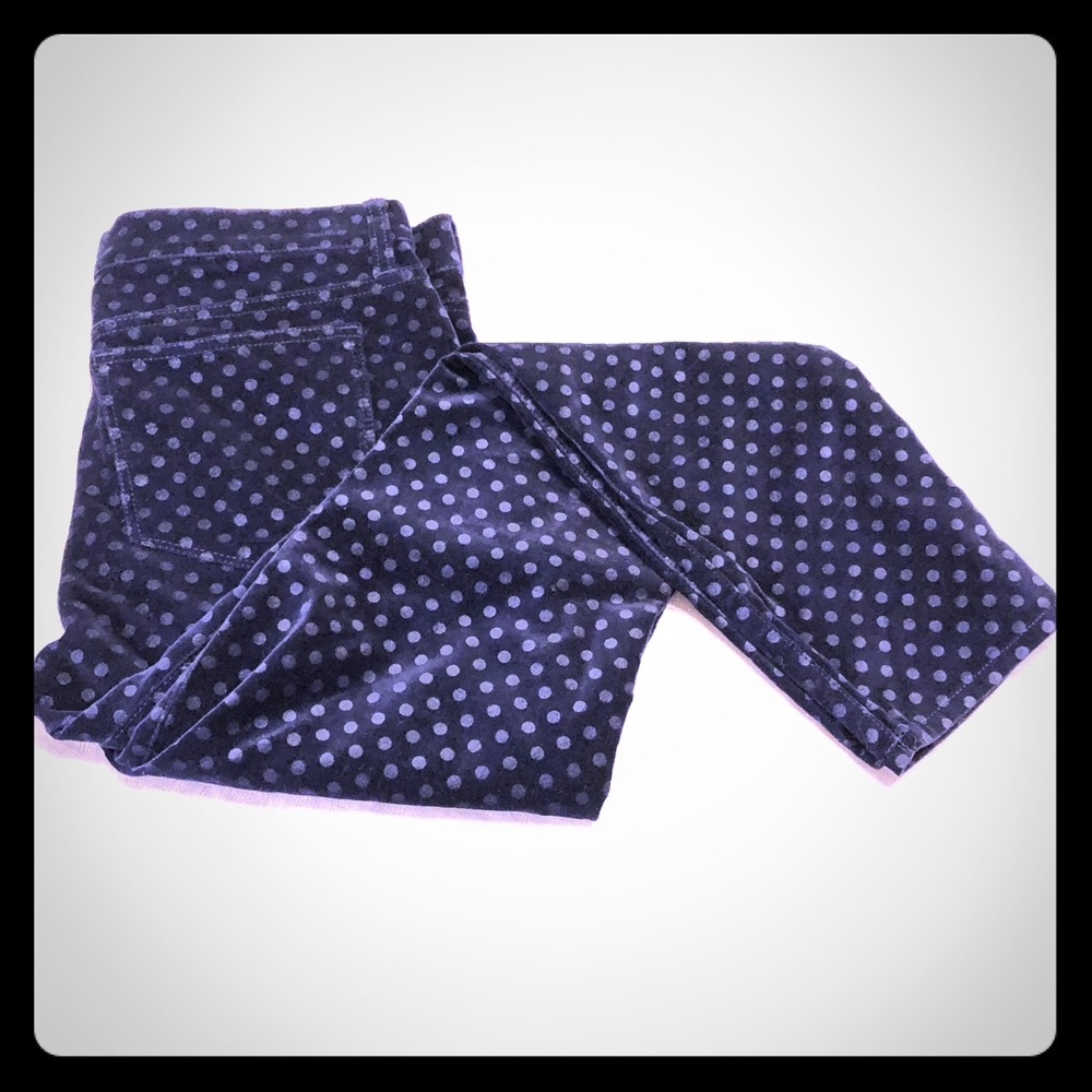 J Crew Toothpick Navy Velvet Polka Dot Ankle Pants